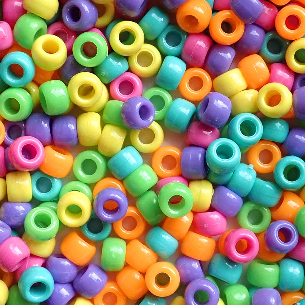Bright Opaque Mix Plastic Pony Beads 6 x 9mm, 500 beads