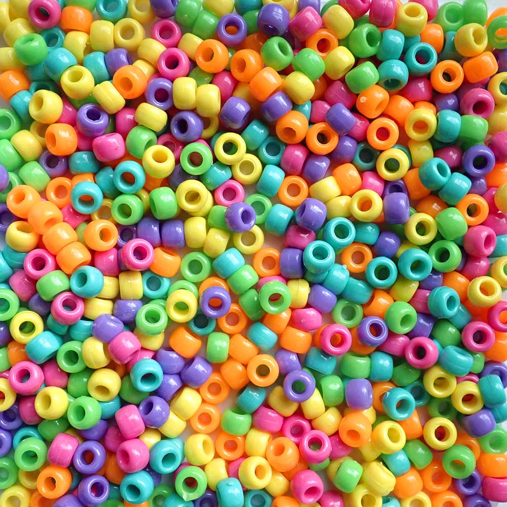 Bright Opaque Mix Plastic Pony Beads 6 x 9mm, 500 beads