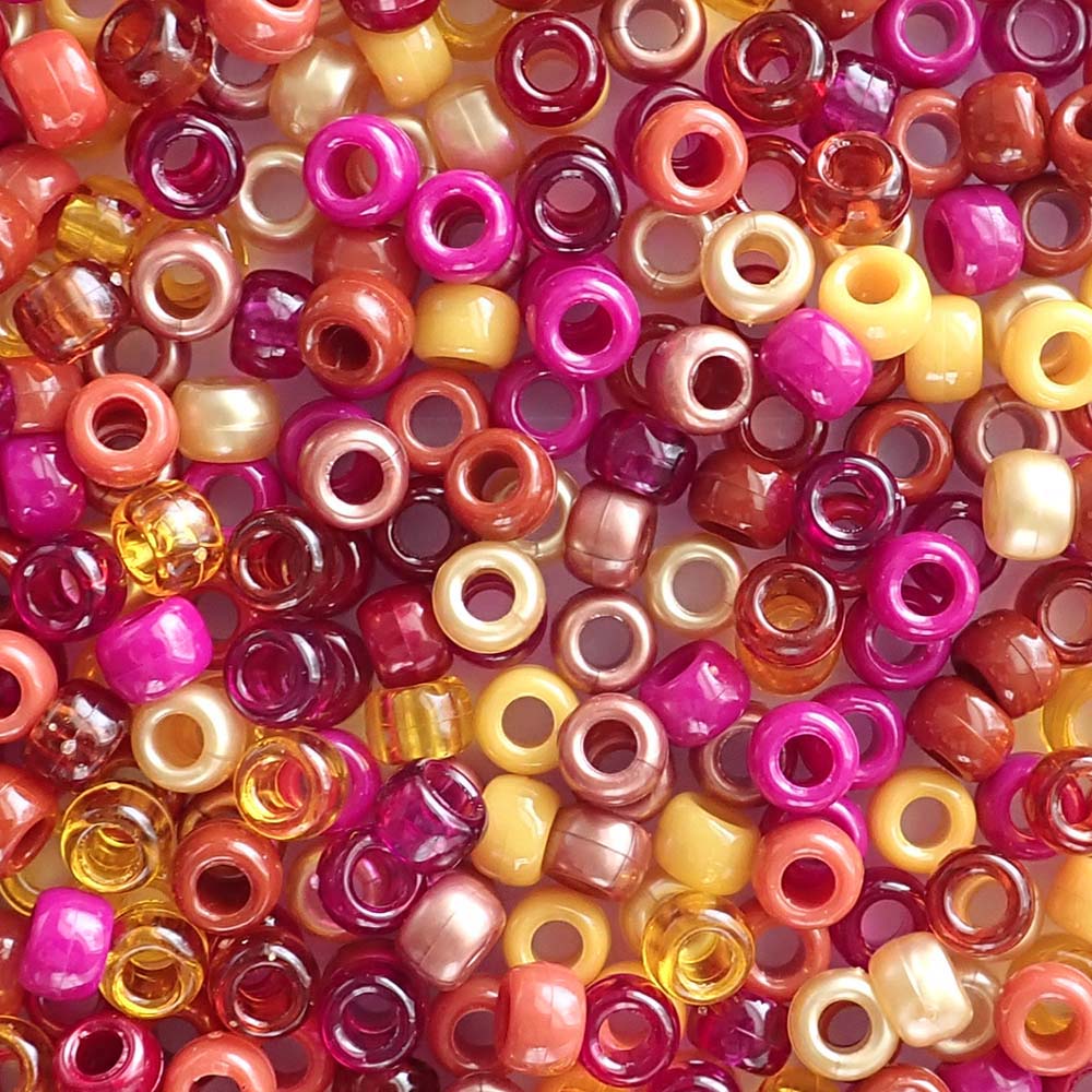Autumn Color Mix Plastic Craft Pony Beads 6 x 9mm Bulk, USA Made
