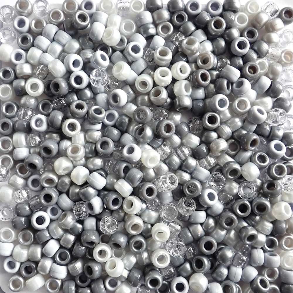 Gray Shadows Mix Plastic Pony Beads 6 x 9mm, 500 beads
