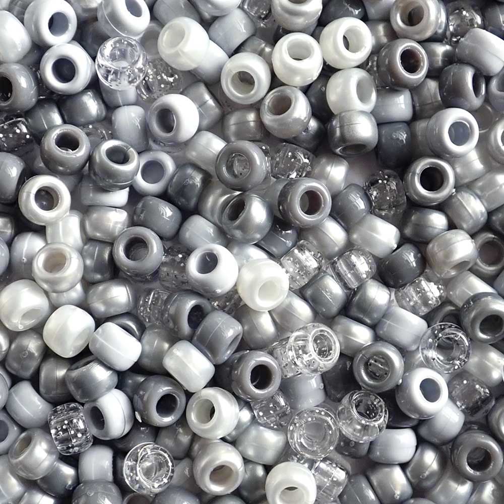 Gray Shadows Mix Plastic Pony Beads 6 x 9mm, 500 beads