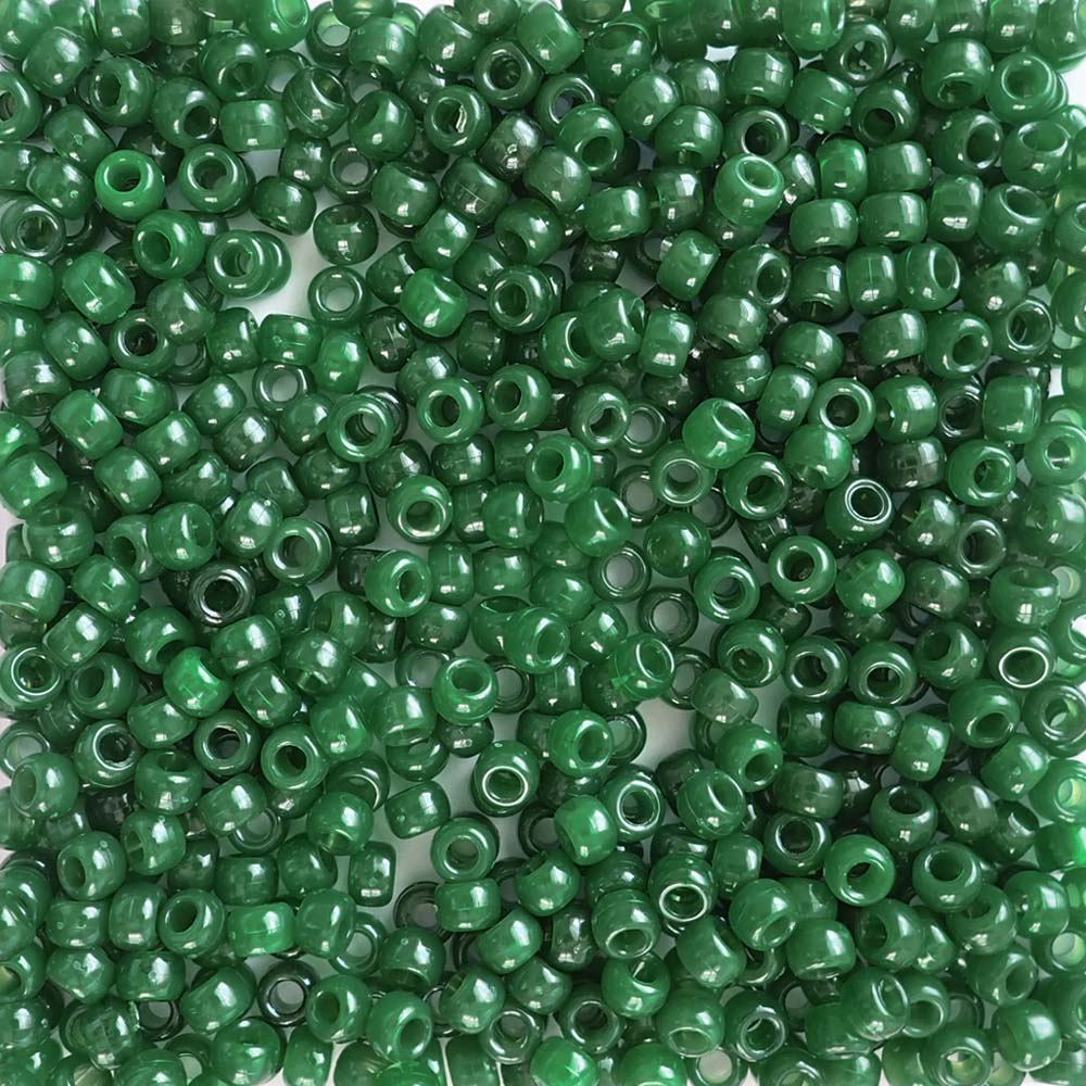 Malachite Green Plastic Pony Beads. Size 6 x 9 mm. Craft Beads.