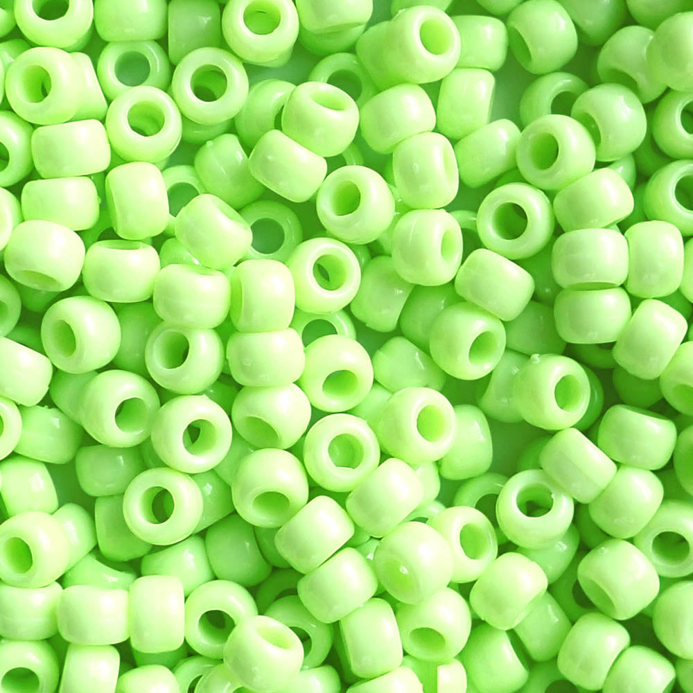 Pastel Lime Plastic Pony Beads. Size 6 x 9 mm. Craft Beads.