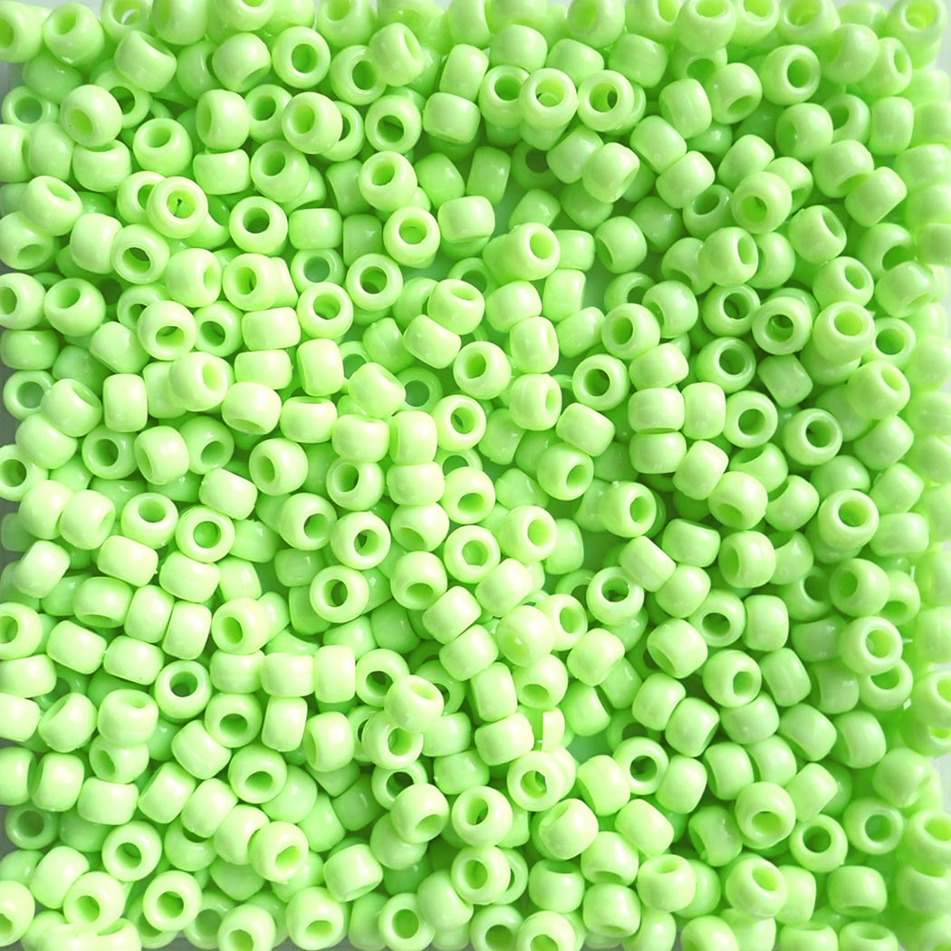 Pastel Lime Plastic Pony Beads. Size 6 x 9 mm. Craft Beads.