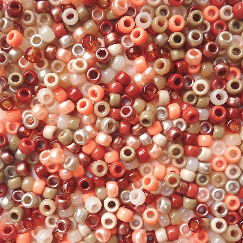 Boho Earth Tones Mix Plastic Pony Beads. Size 6 x 9 mm. Craft Beads. Made in the USA.