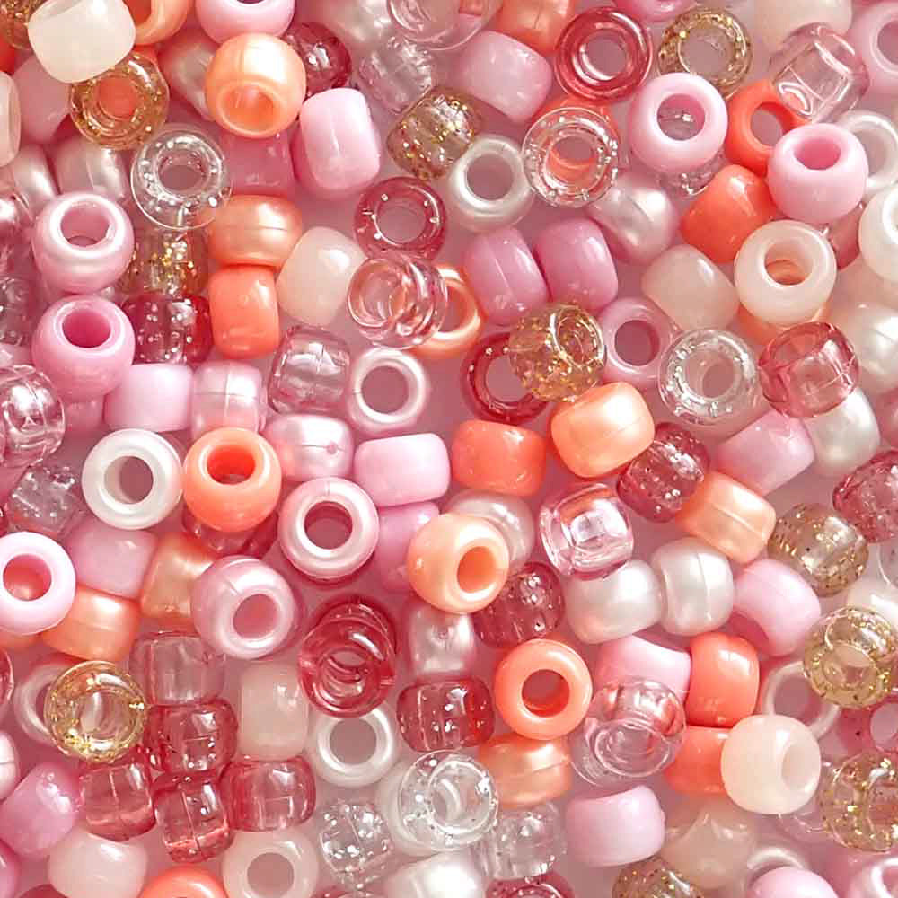 pony bead mix of different shades of pink and coral 