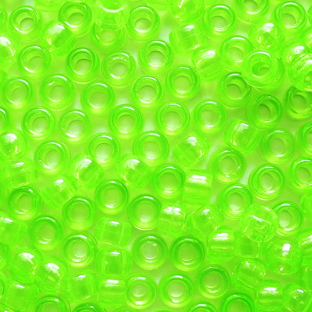 Neon Lime Green Transparent Plastic Pony Beads 6 x 9mm, 500 beads