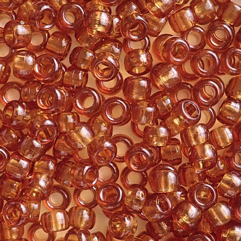 Autumn Orange Plastic Pony Beads. Size 6 x 9 mm. Craft Beads. Made in the USA.