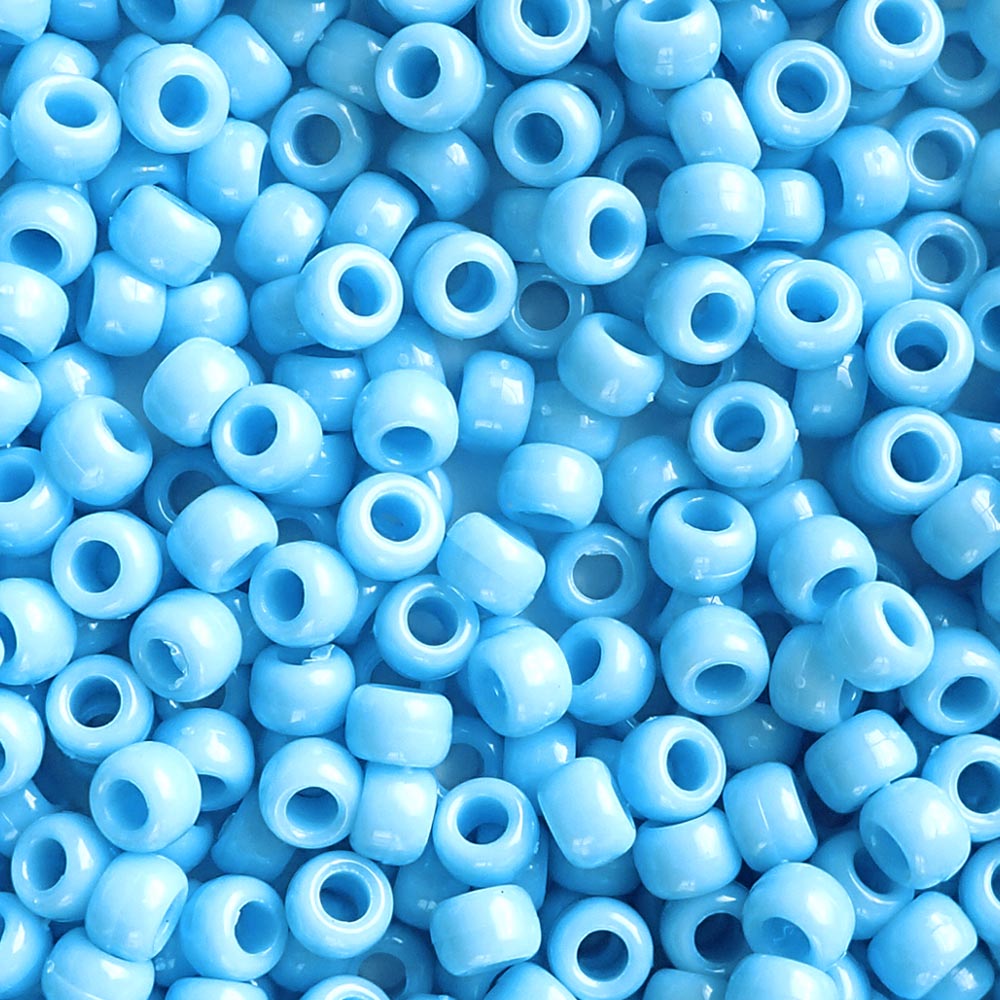 Baby Blue Plastic Pony Beads. Size 6 x 9 mm. Craft Beads.