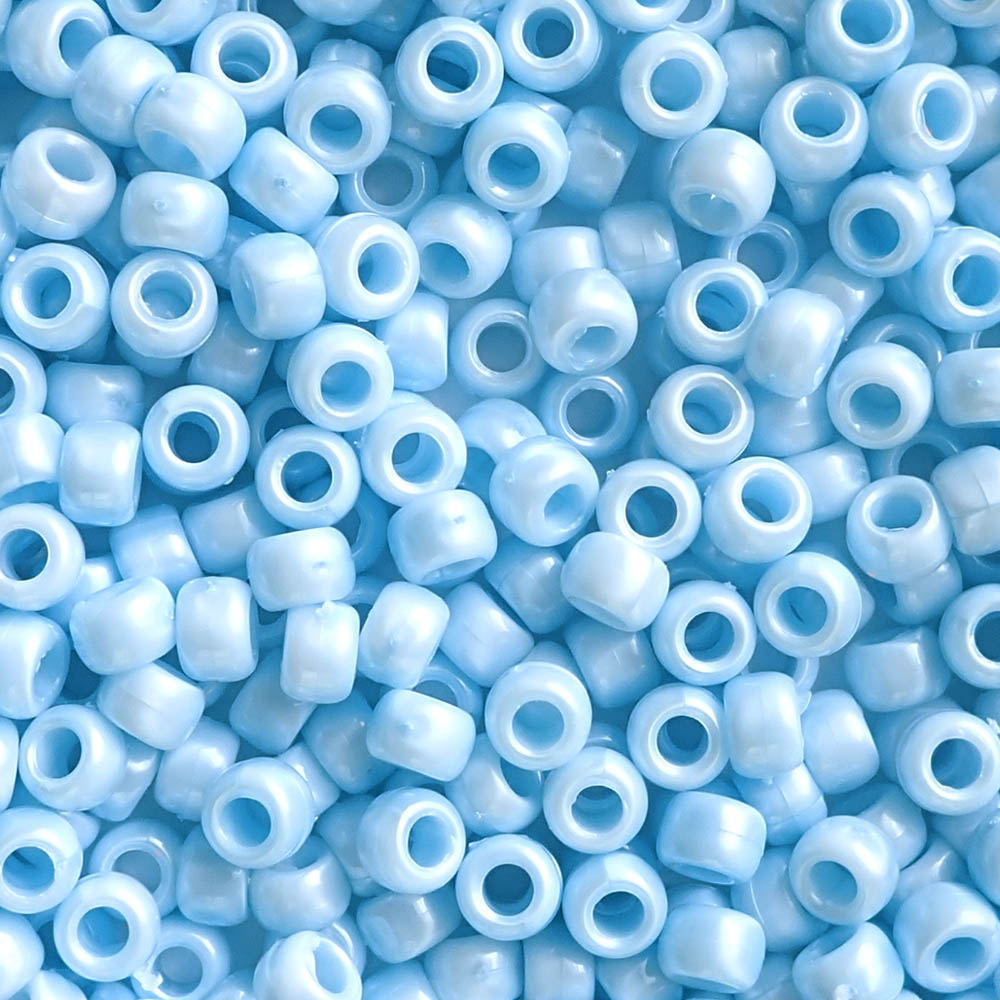 Pale Blue Pearl Plastic Pony Beads. Size 6 x 9 mm. Craft Beads.