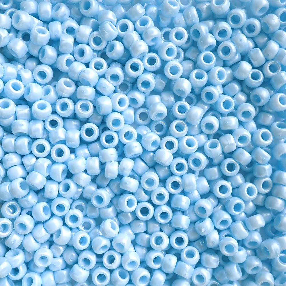 Pale Blue Pearl Plastic Pony Beads. Size 6 x 9 mm. Craft Beads.