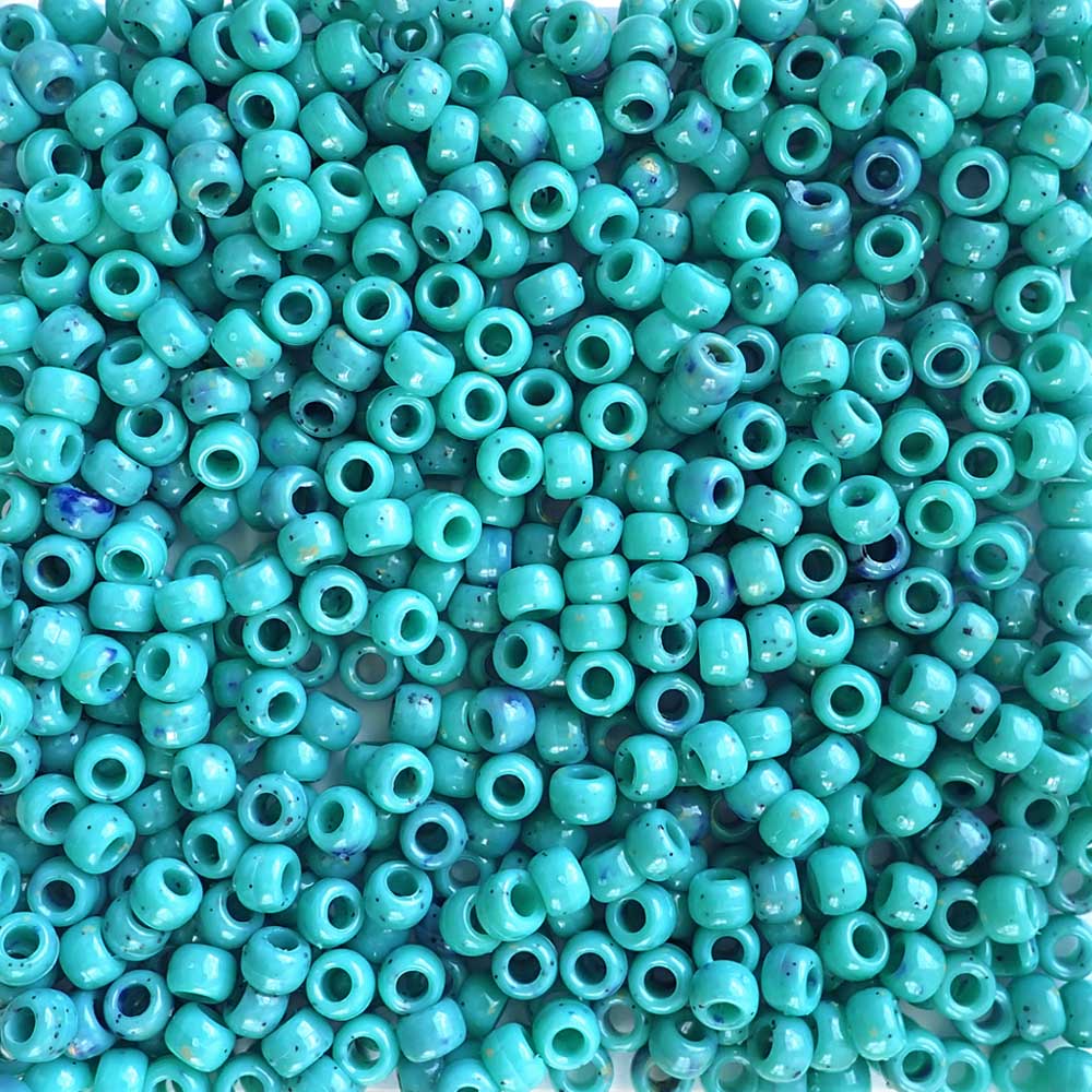 Green Turquoise Plastic Pony Beads. Size 6 x 9 mm. Craft Beads. Made in the USA.