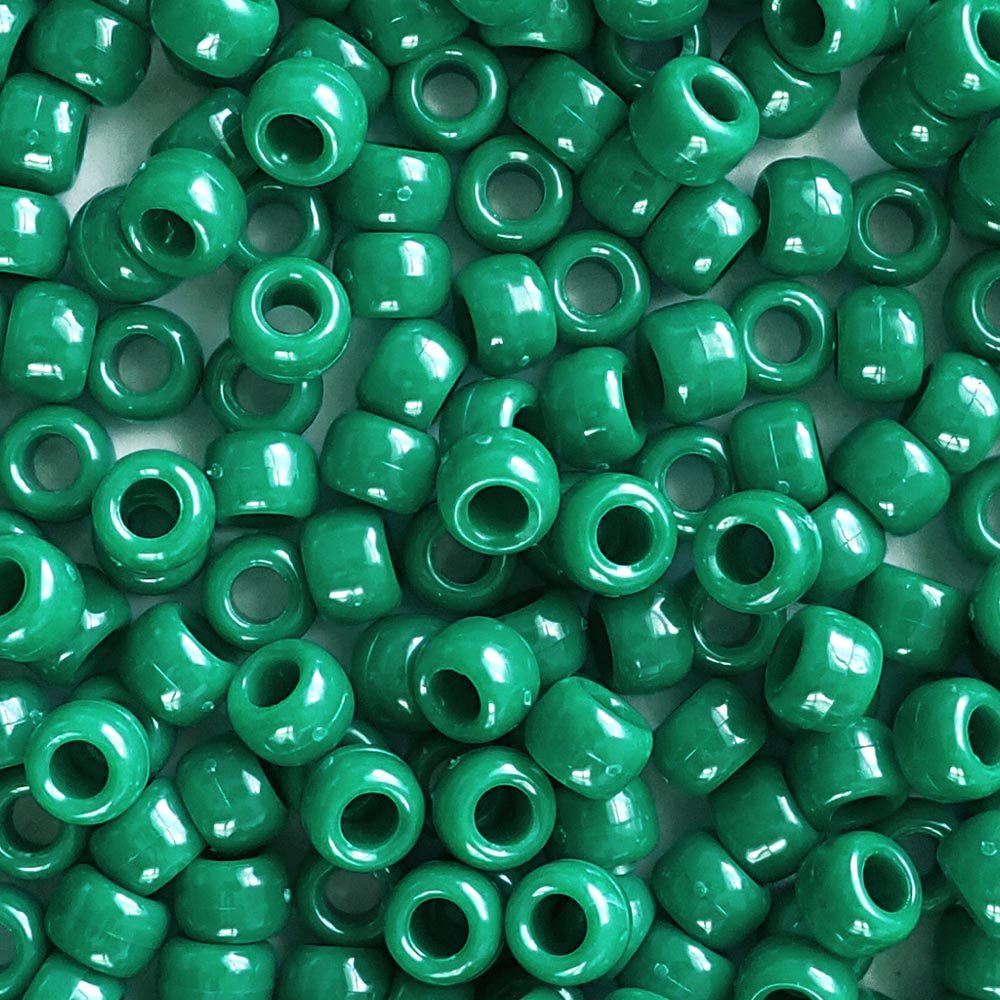 Imperial Green Plastic Pony Beads. Size 6 x 9 mm. Craft Beads. Made in the USA.