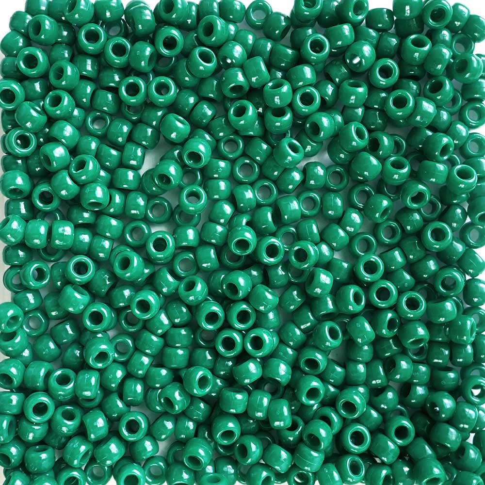 Imperial Green Plastic Pony Beads. Size 6 x 9 mm. Craft Beads. Made in the USA.