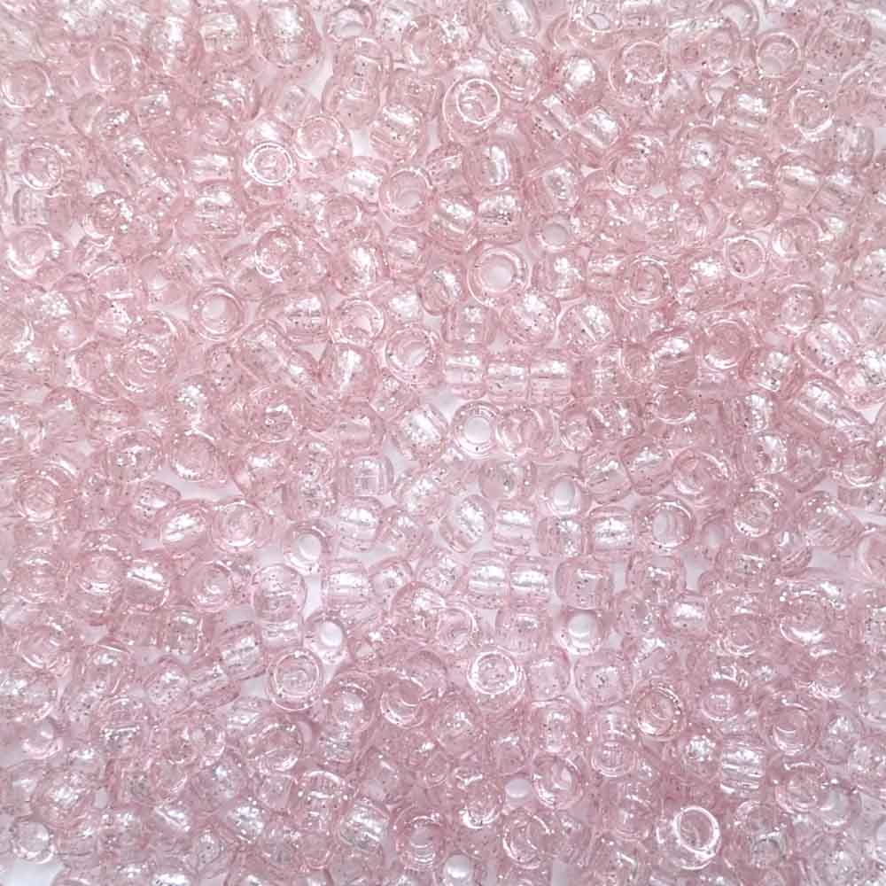 Pale Pink Glitter Plastic Pony Beads. Size 6 x 9 mm. Craft Beads.