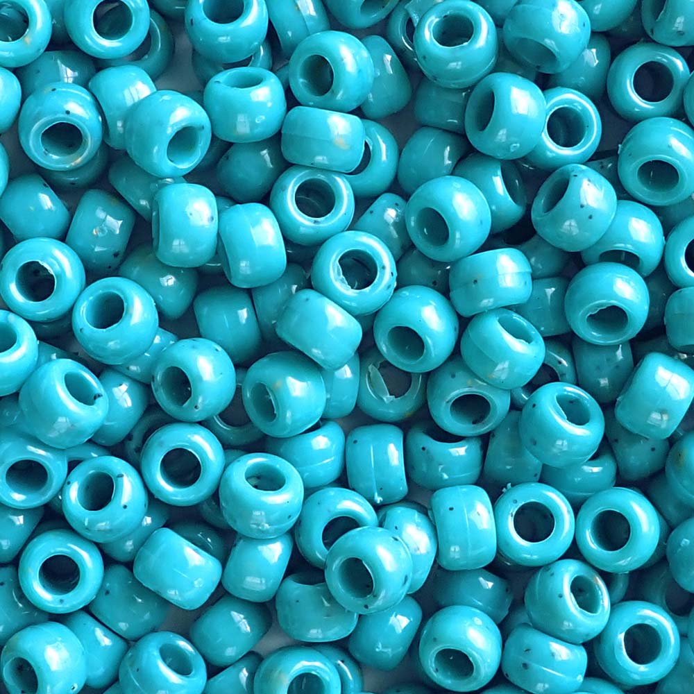 Blue Turquoise Plastic Pony Beads. Size 6 x 9 mm. Craft Beads. Made in the USA.