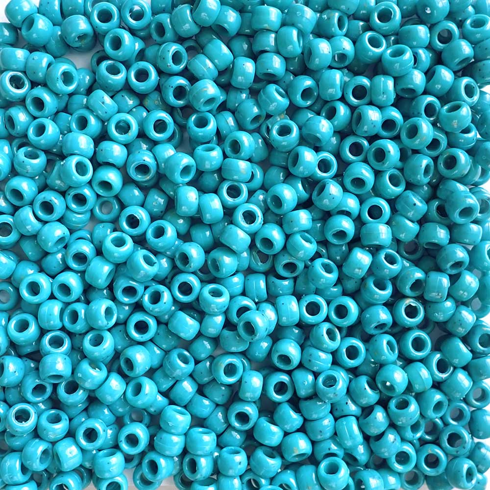 Blue Turquoise Plastic Pony Beads. Size 6 x 9 mm. Craft Beads. Made in the USA.