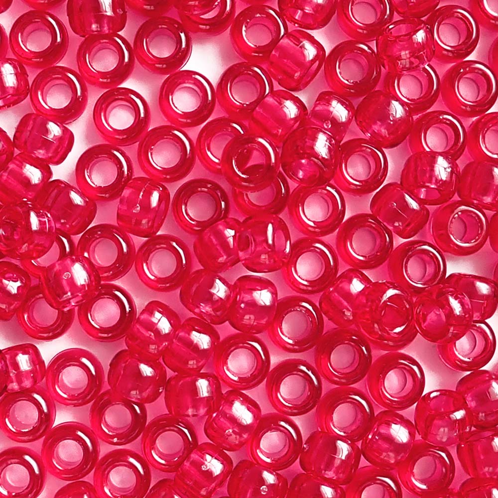Autumn Red Transparent Plastic Pony Beads. Size 6 x 9 mm. Craft Beads.