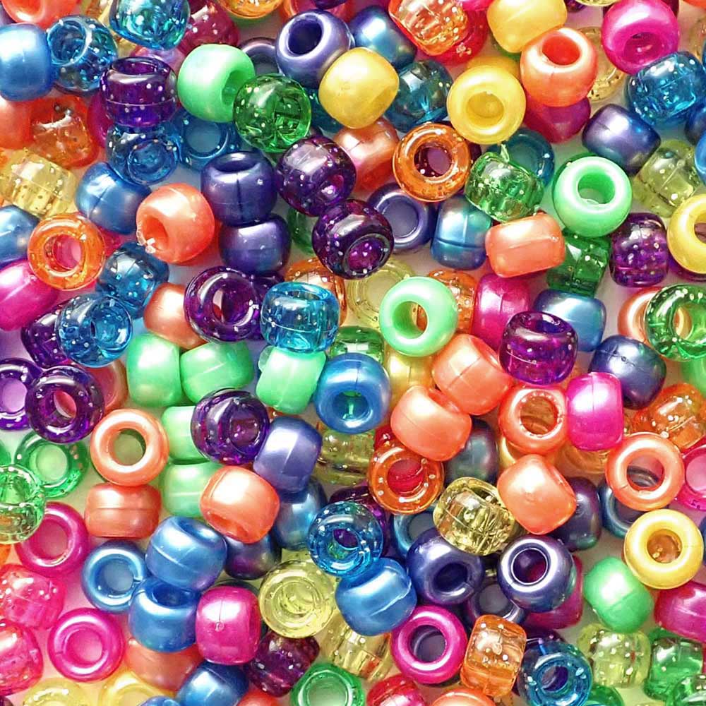 Sparkle &amp; Shimmer Mix Plastic Pony Beads 6 x 9mm, 500 beads