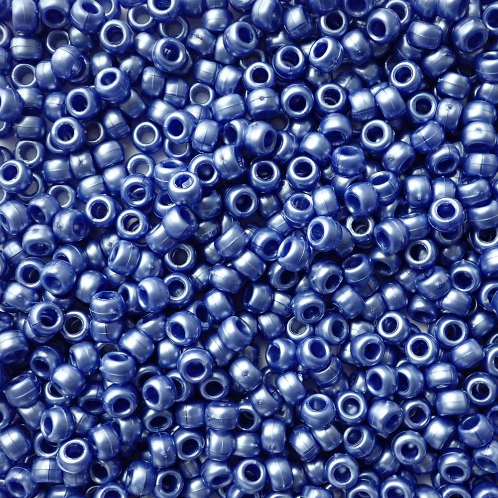 Wildflower Blue Pearl Plastic Pony Beads 6 x 9mm, 500 beads