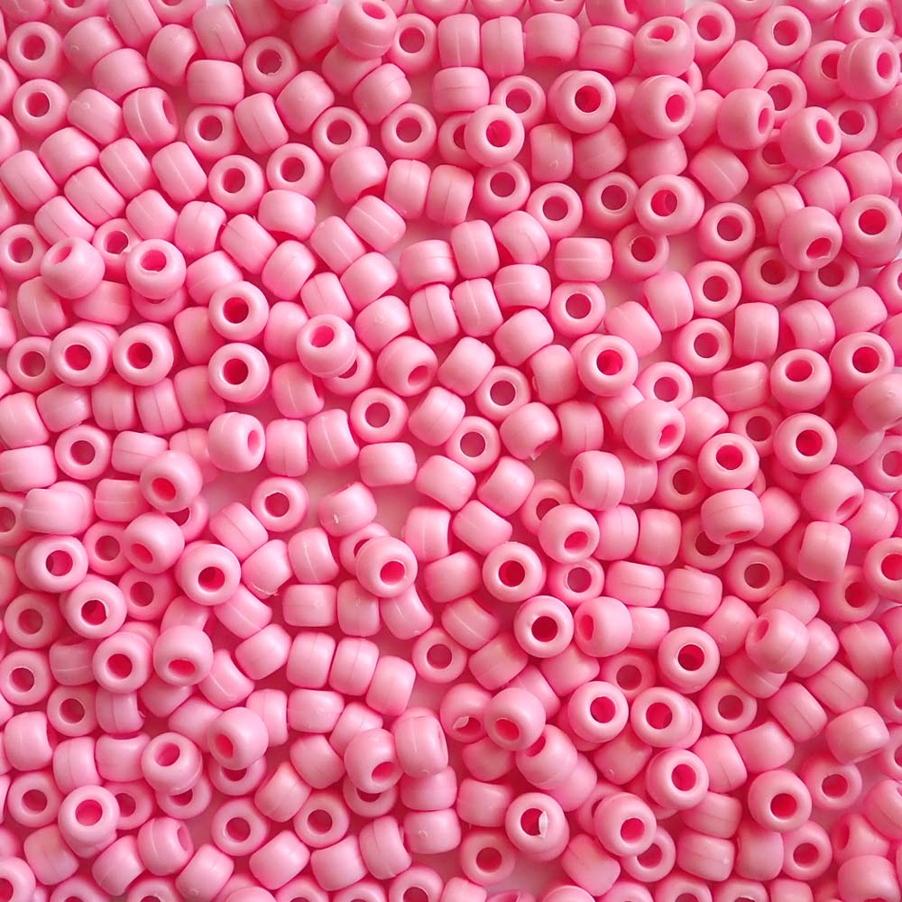 Matte Pink Opaque Plastic Pony Beads 6 x 9mm, 500 beads