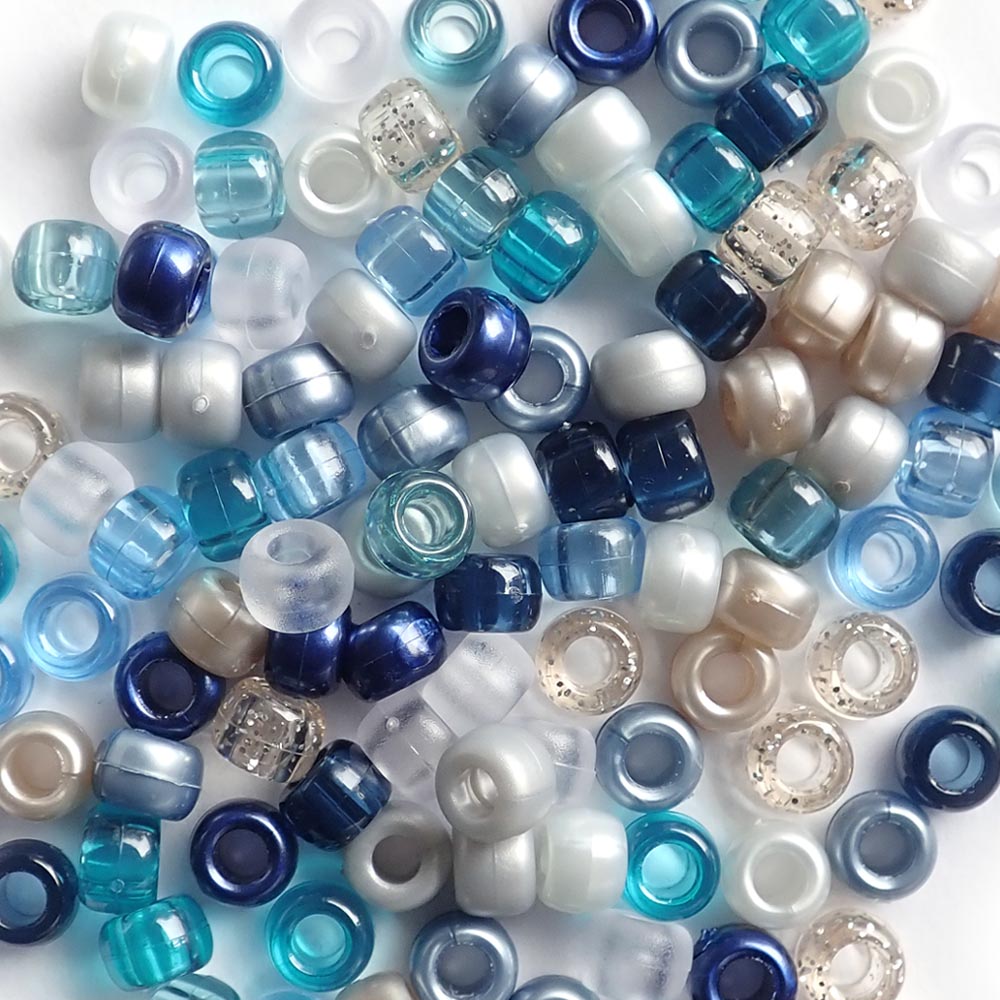Ocean Inspired Mix of Plastic Pony Beads. Size 6 x 9 mm. Craft Beads for making bracelets, jewelry making, arts & crafts.