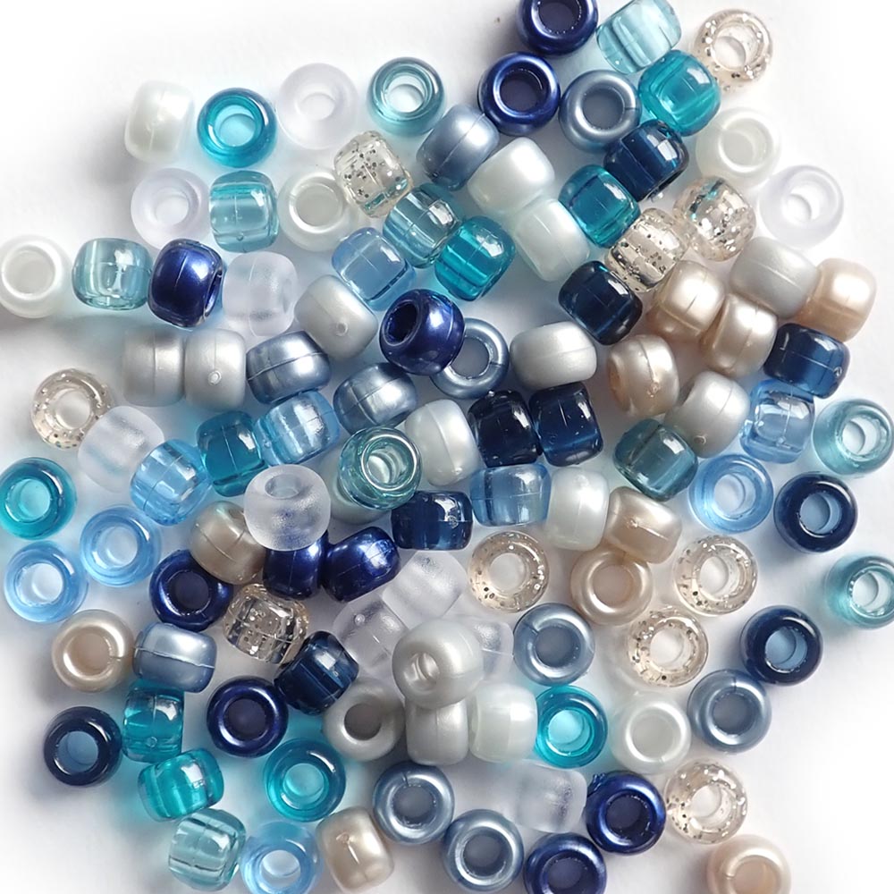 Ocean Inspired Mix of Plastic Pony Beads. Size 6 x 9 mm. Craft Beads for making bracelets, jewelry making, arts & crafts.