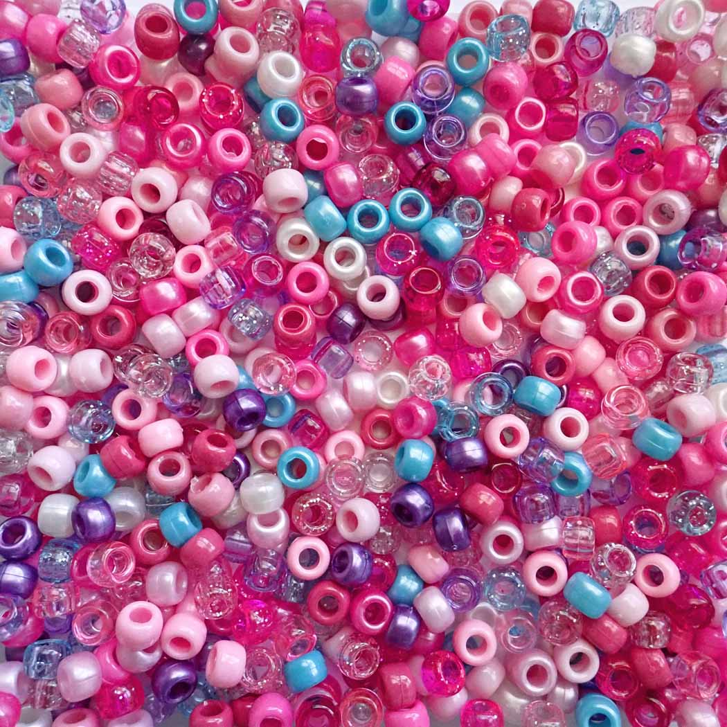 Cosmic Pink Mix Plastic Pony Beads 6 x 9mm, 500 beads