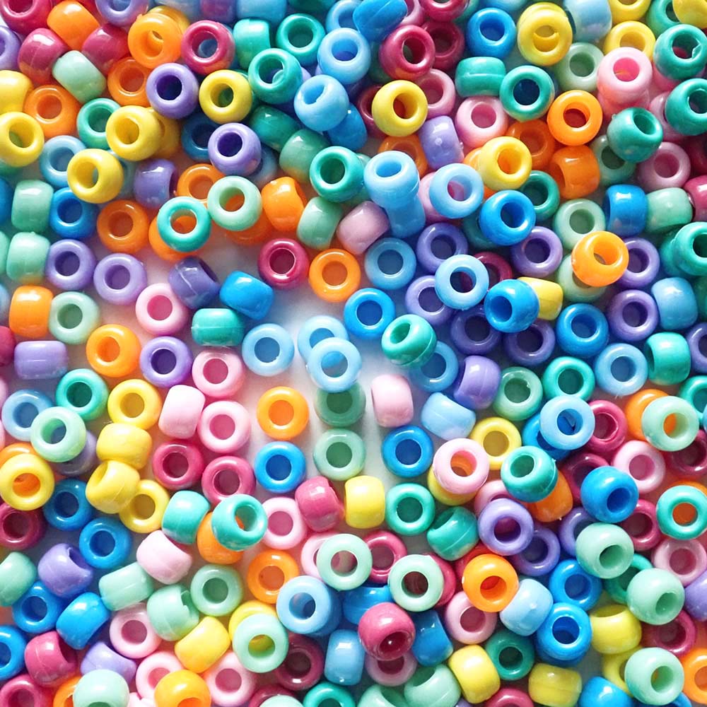 Multicolor Mix Plastic Pony Beads. Size 6 x 9 mm. Craft Beads for making bracelets, jewelry making, arts & crafts.