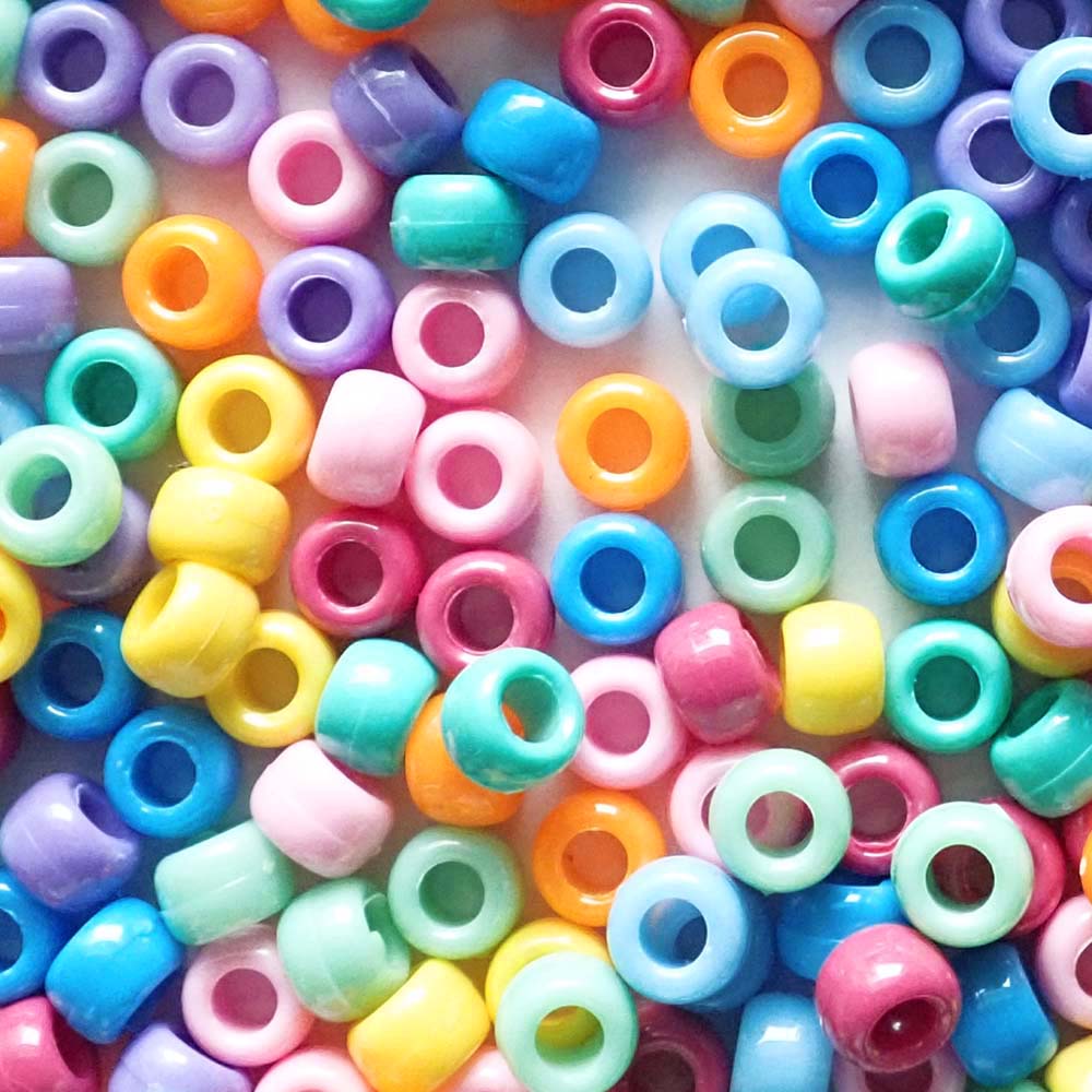 Multicolor Mix Plastic Pony Beads. Size 6 x 9 mm. Craft Beads for making bracelets, jewelry making, arts & crafts.