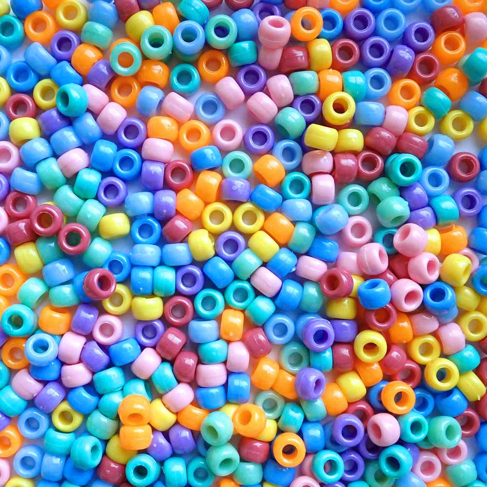 Multicolor Mix Plastic Pony Beads. Size 6 x 9 mm. Craft Beads for making bracelets, jewelry making, arts & crafts.