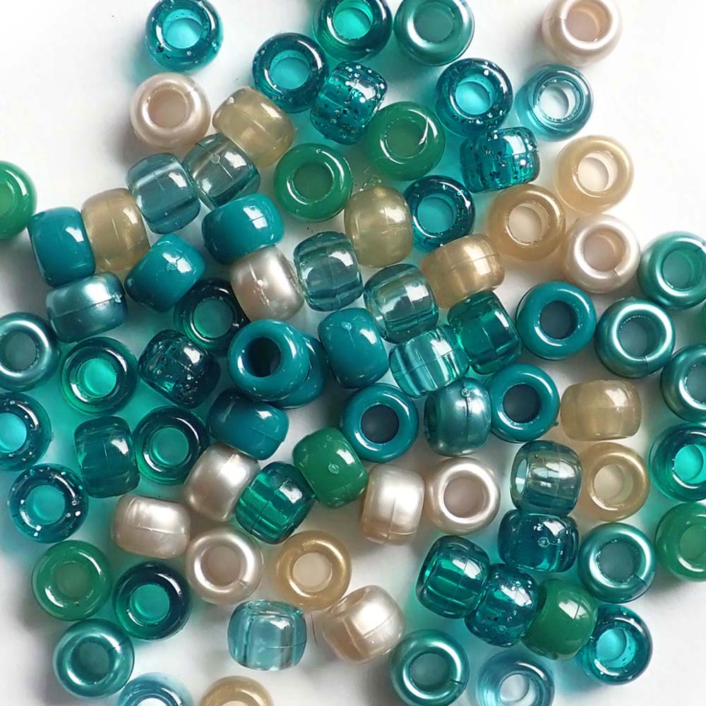 Boho Teal &amp; Green Earth Tones Mix Plastic Pony Beads 6 x 9mm, 500 beads