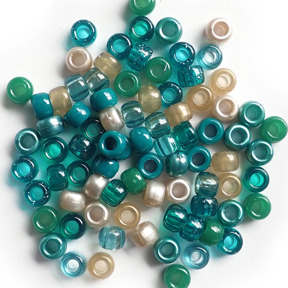 Boho Teal & Green Earth Tones Mix Plastic Pony Beads 6 x 9mm, 500 beads