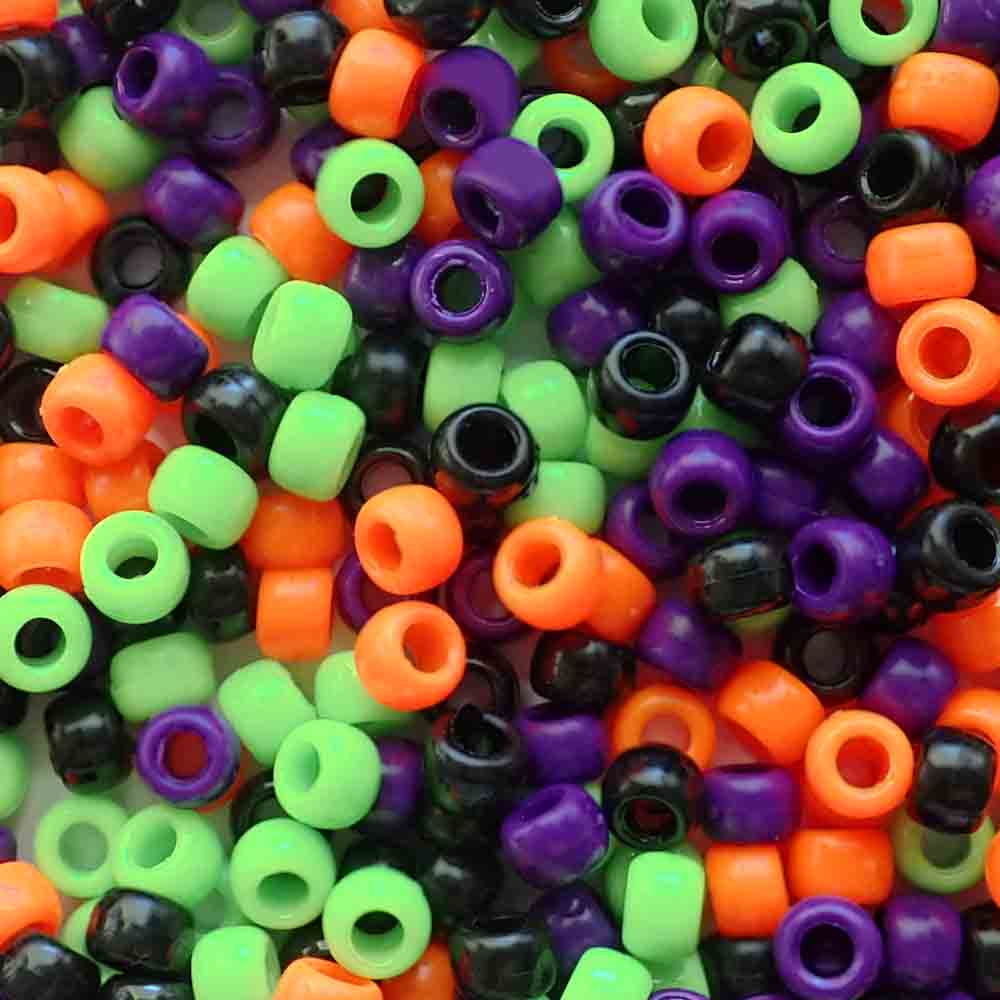 Matte Halloween Mix Plastic Pony Beads 6 x 9mm, 500 beads