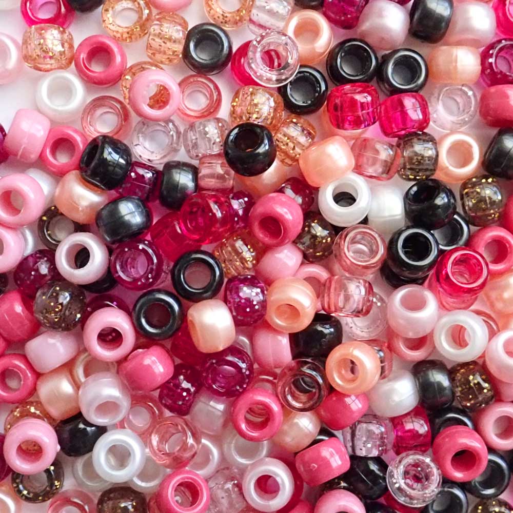 Midnight Rose Mix Plastic Pony Beads 6 x 9mm, 500 beads