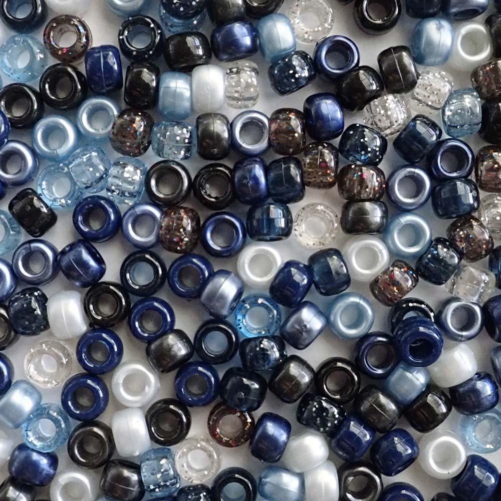 Blue Galaxy Mix Plastic Pony Beads 6 x 9mm, 500 beads