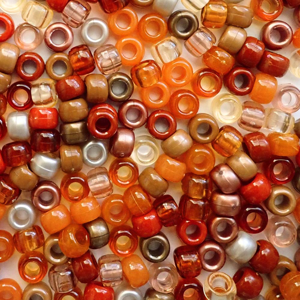 Boho Spice Orange Mix Plastic Pony Beads 6 x 9mm, 500 beads