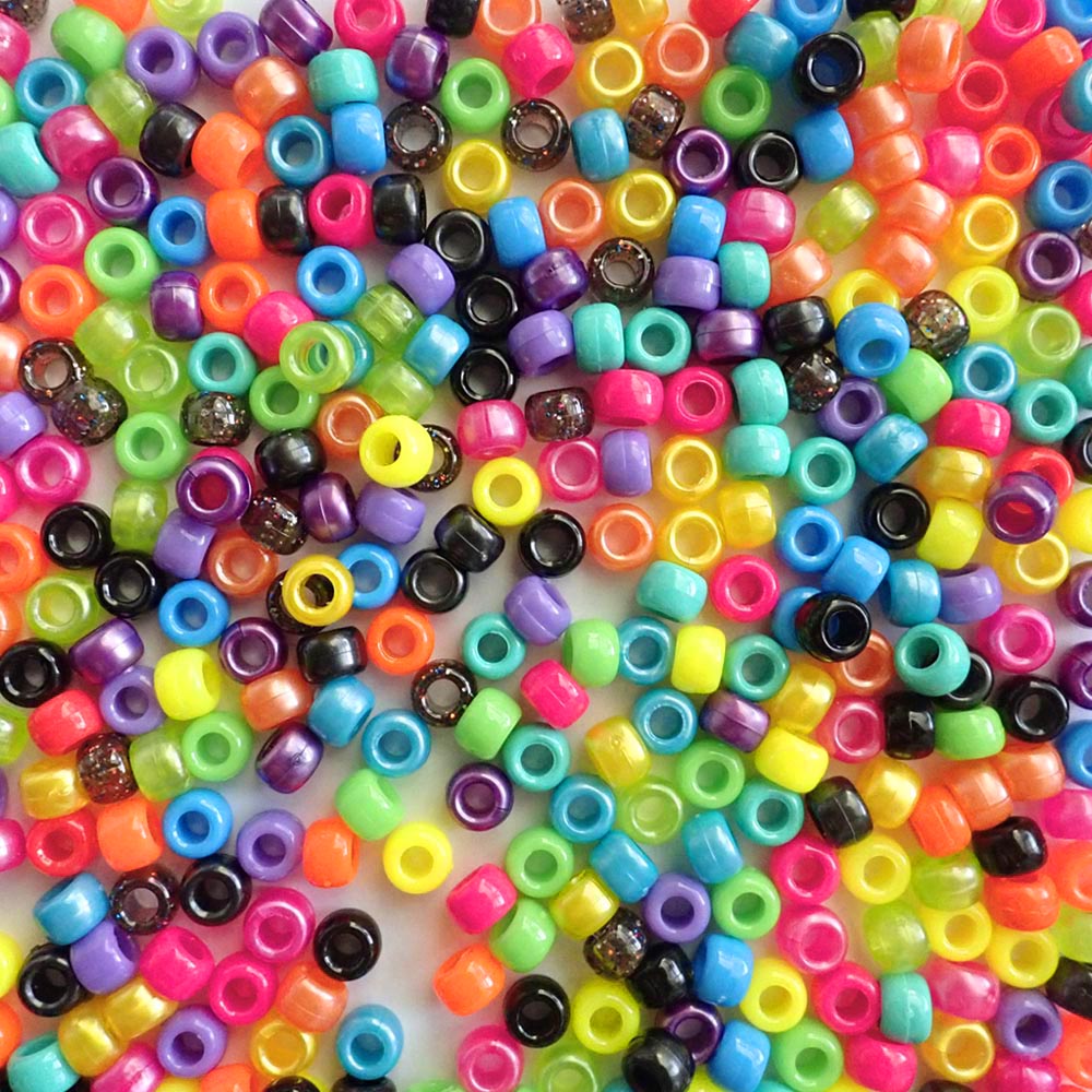 Cosmic Neon Mix Plastic Pony Beads 6 x 9mm, 500 beads