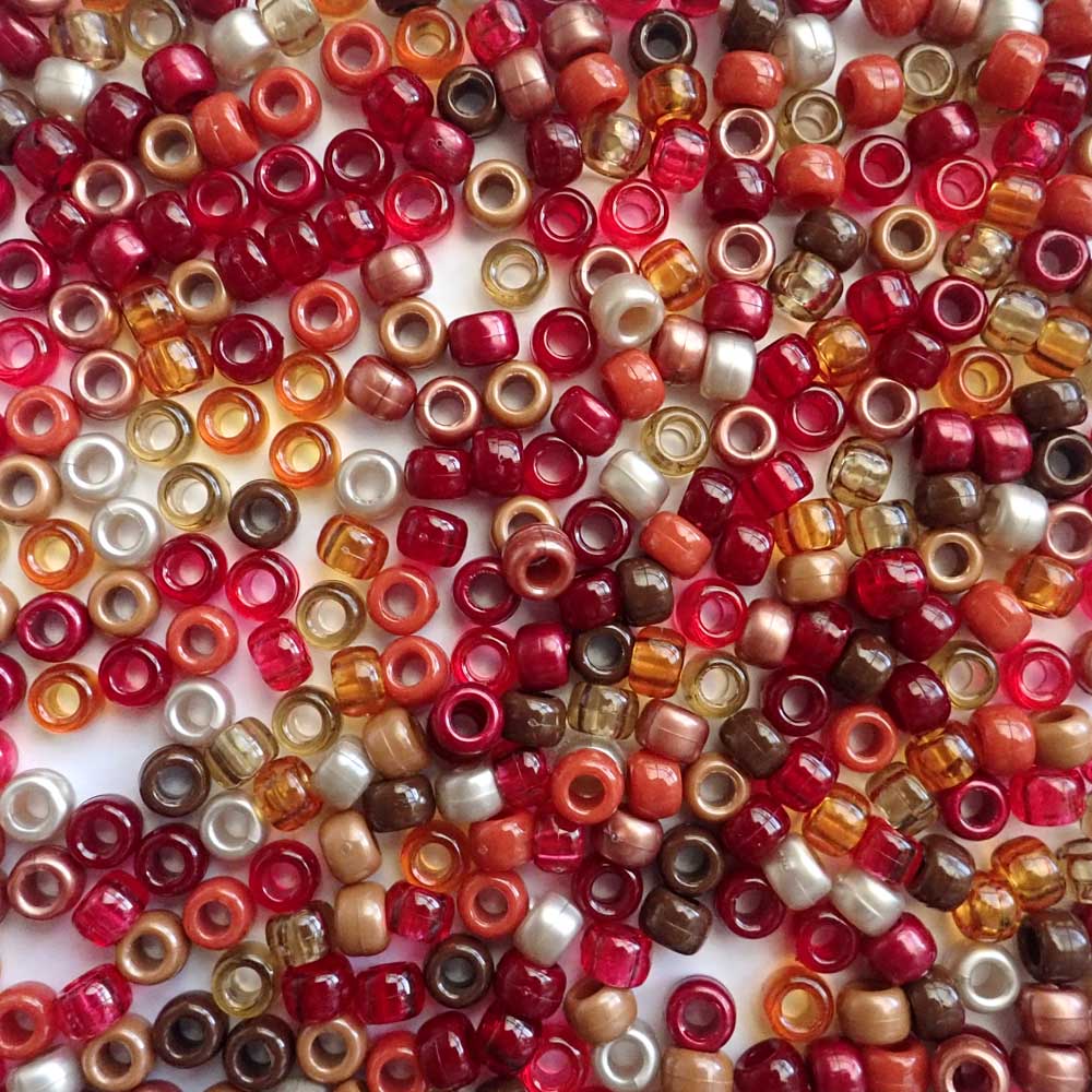 Red Earth Tones Mix Plastic Pony Beads. Size 6 x 9 mm. Craft Beads for making bracelets, jewelry making, arts & crafts.