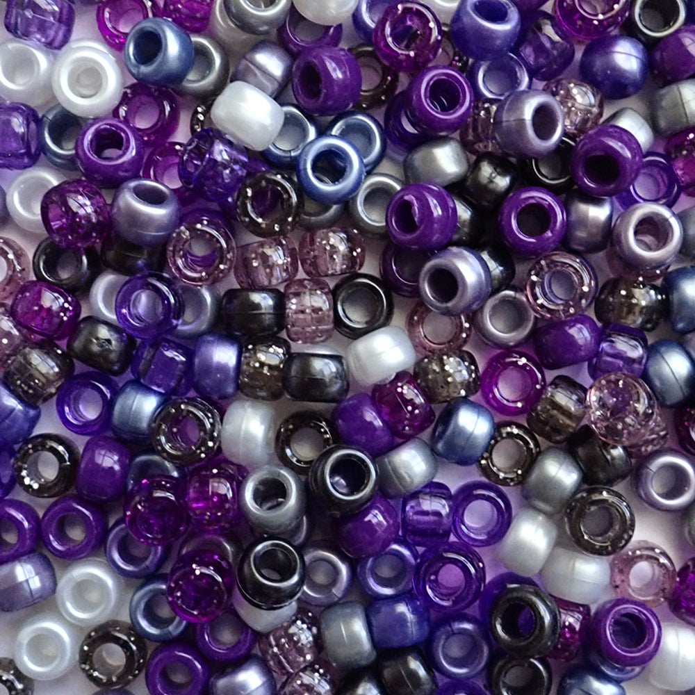 Purple Mix Plastic Pony Beads. Size 6 x 9 mm. Craft Beads for making bracelets, jewelry making, arts & crafts.