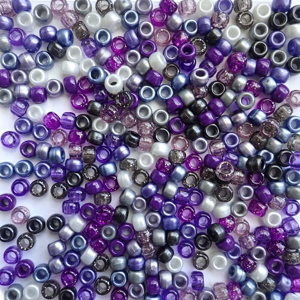 Purple Mix Plastic Pony Beads. Size 6 x 9 mm. Craft Beads for making bracelets, jewelry making, arts & crafts.