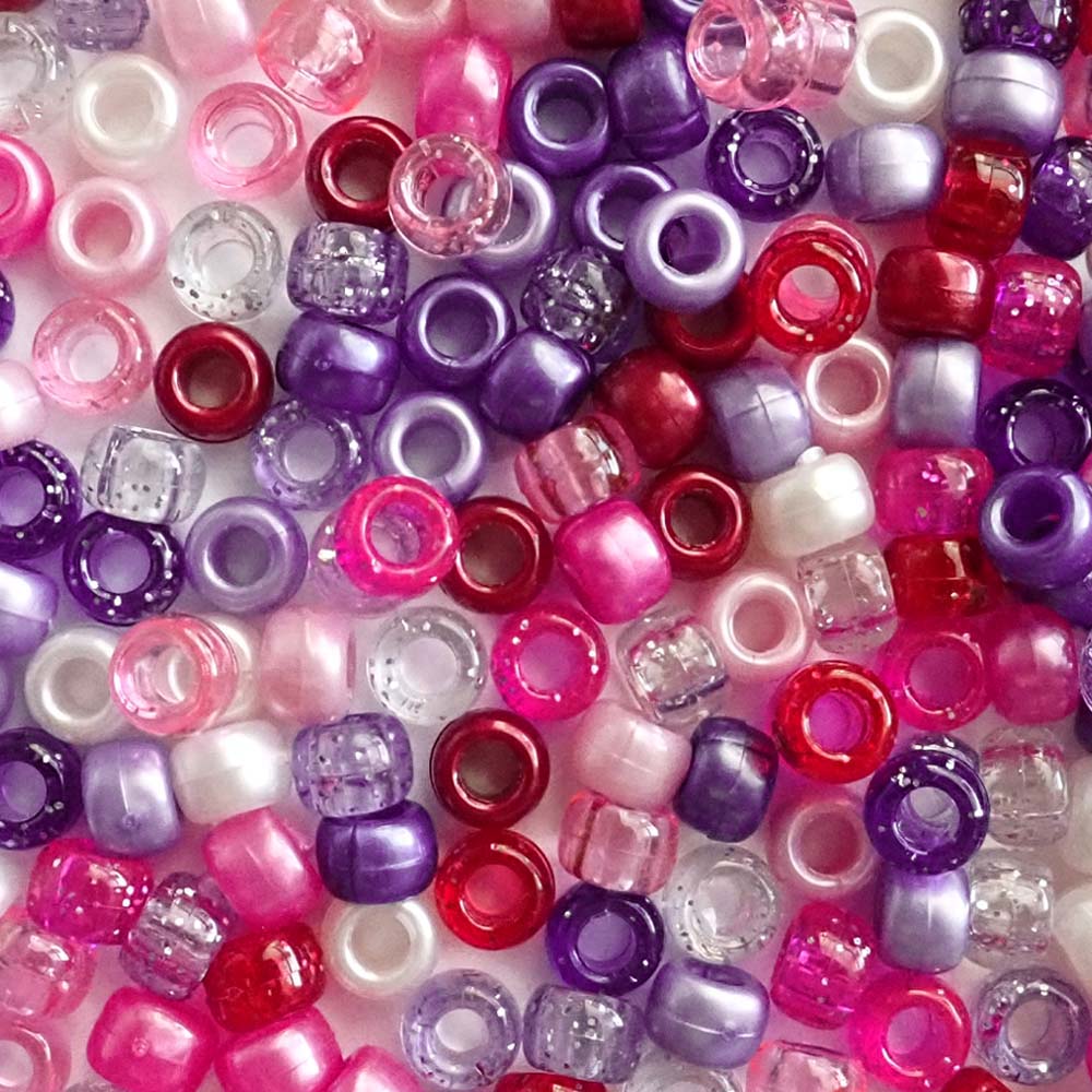 Valentine's Day Sparkle & Shimmer Mix Plastic Pony Beads 6 x 9mm, 500 beads