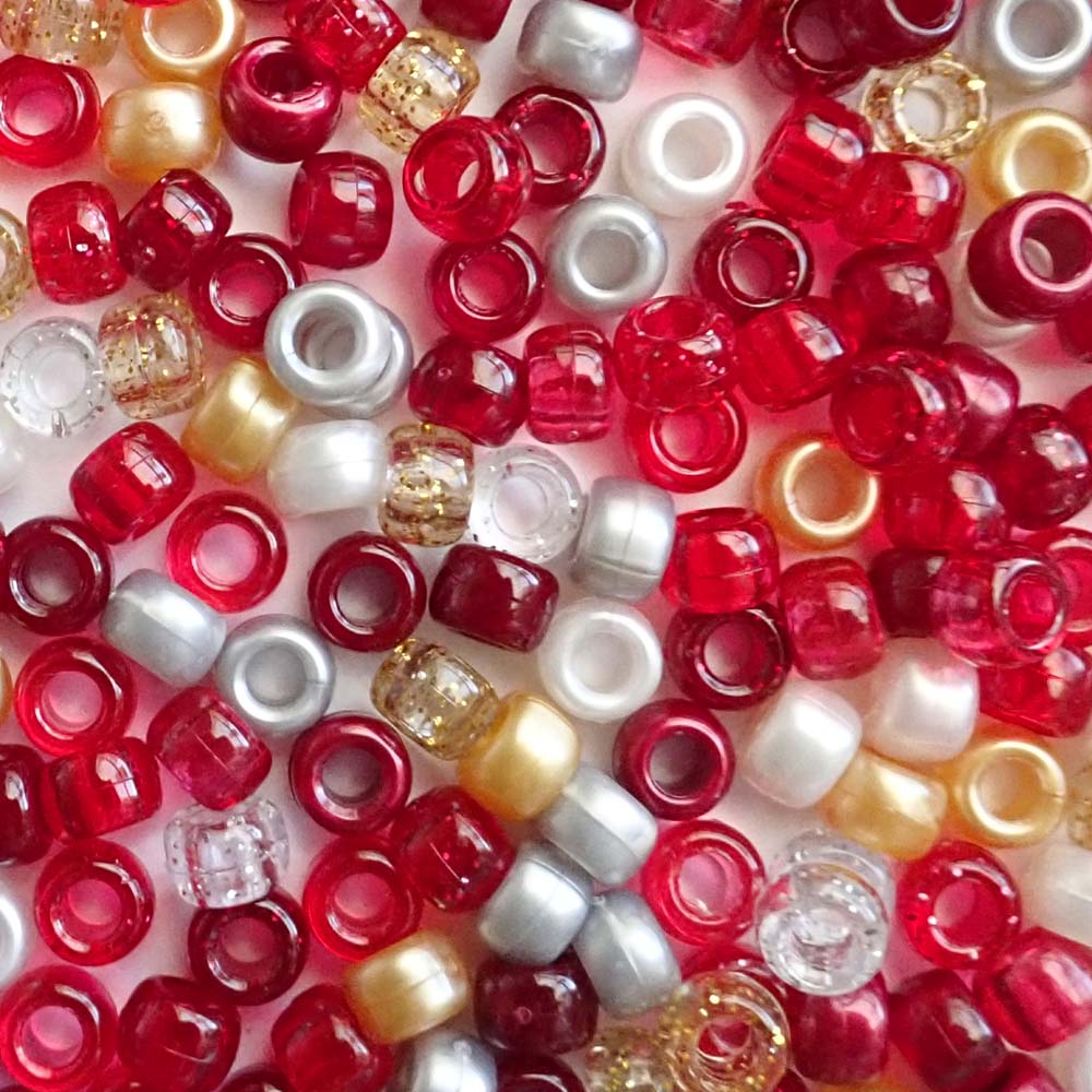 Royal Ruby Red Glam Mix Plastic Pony Beads 6 x 9mm, 500 beads