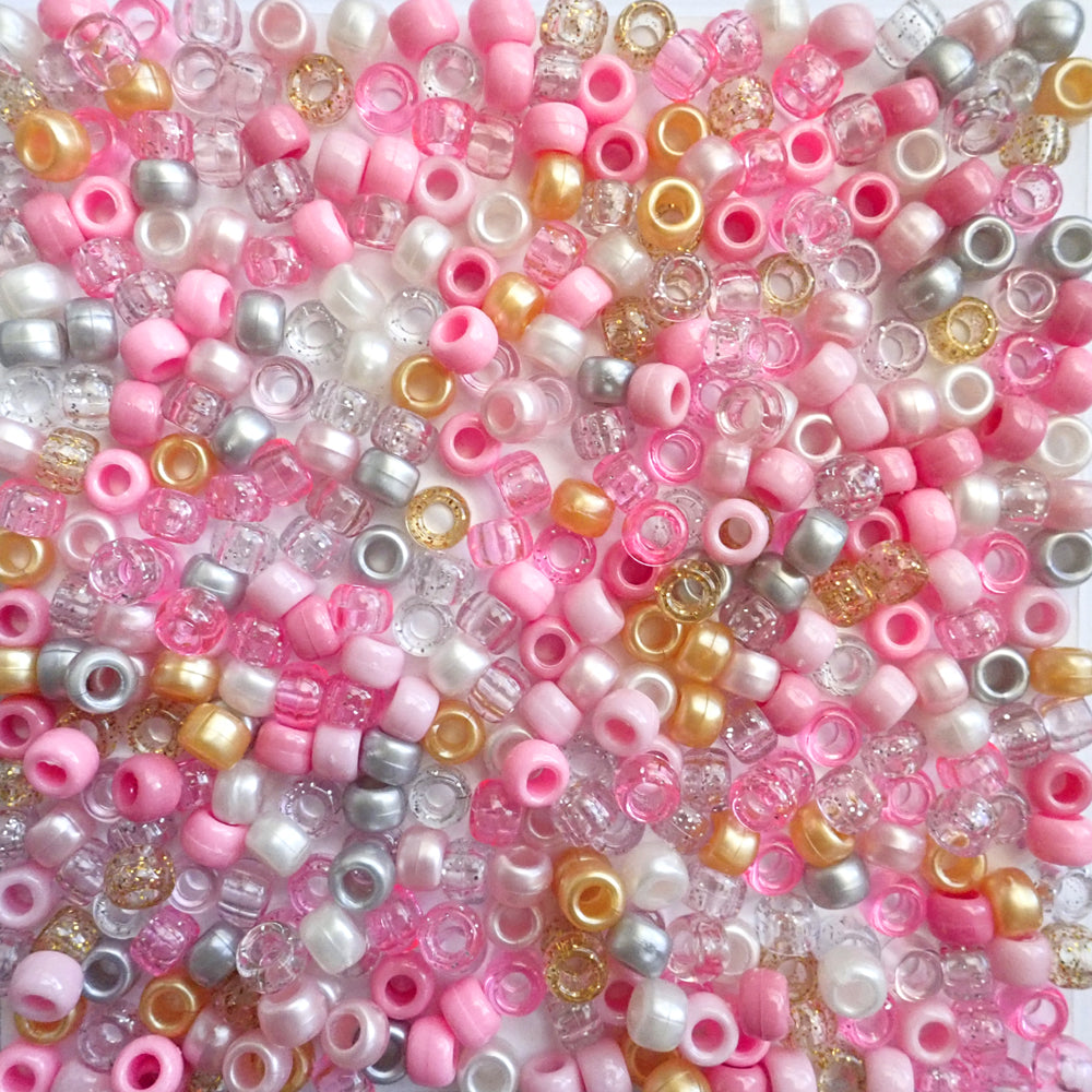 Pink Glam Mix Plastic Pony Beads 6 x 9mm, 500 beads