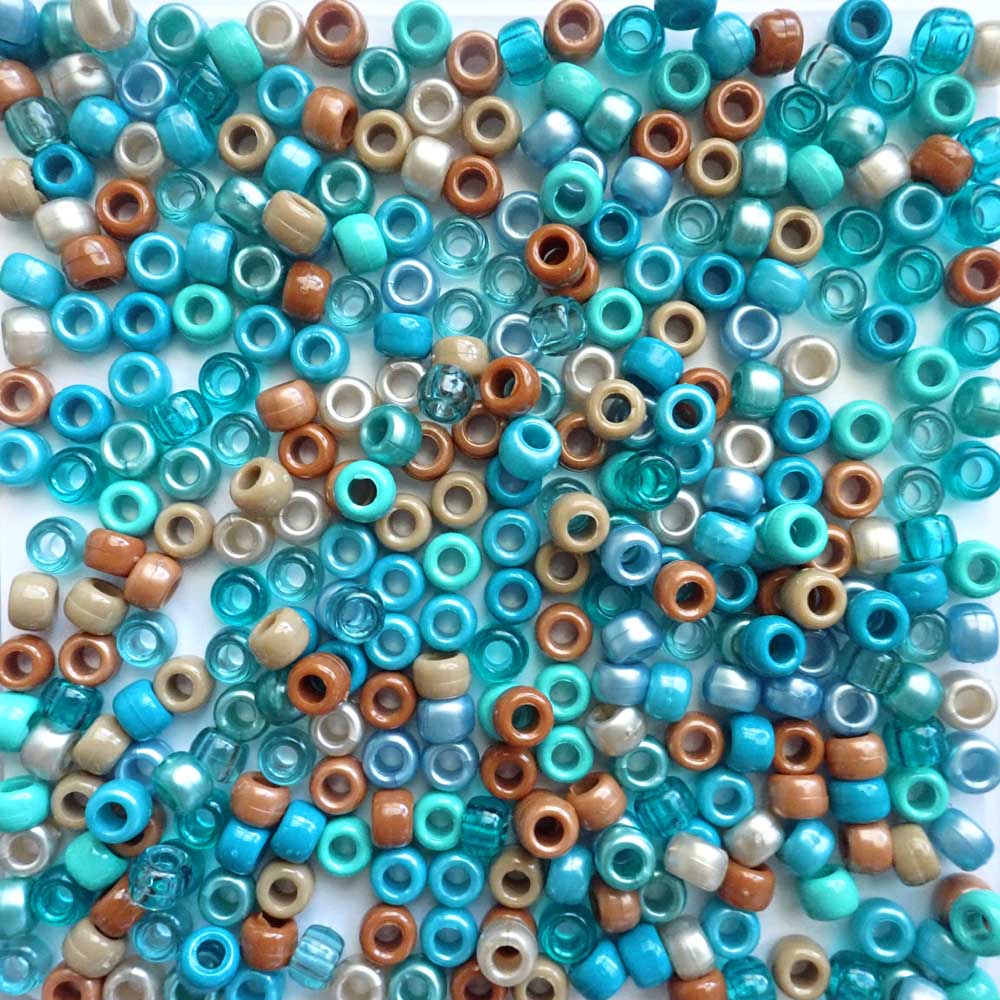 Turquoise Mix of Plastic Pony Beads. Size 6 x 9 mm. Craft Beads for making bracelets, jewelry making, arts & crafts.