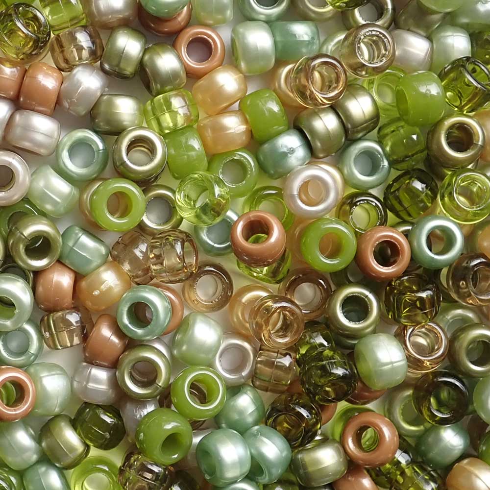 Golden Sage Green Mix Plastic Pony Beads 6 x 9mm, 500 beads