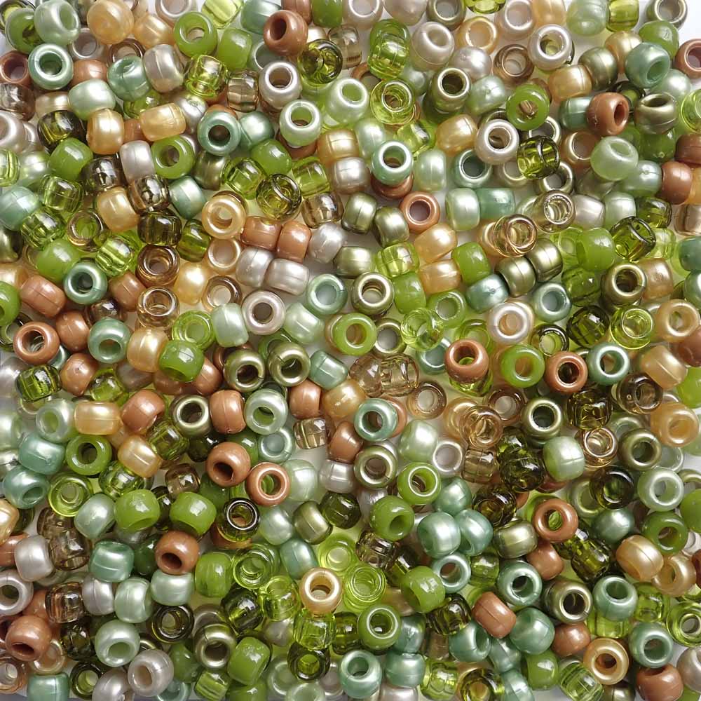 Golden Sage Green Mix Plastic Pony Beads 6 x 9mm, 500 beads