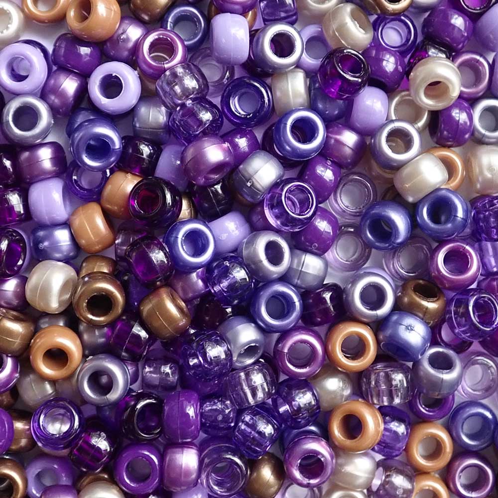 Boho Purple Mix Plastic Pony Beads 6 x 9mm, 500 beads