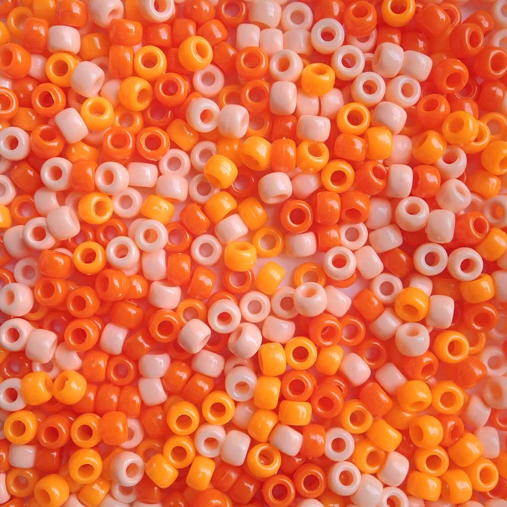 Orange Vibes Mix Plastic Pony Beads 6 x 9mm, 500 beads