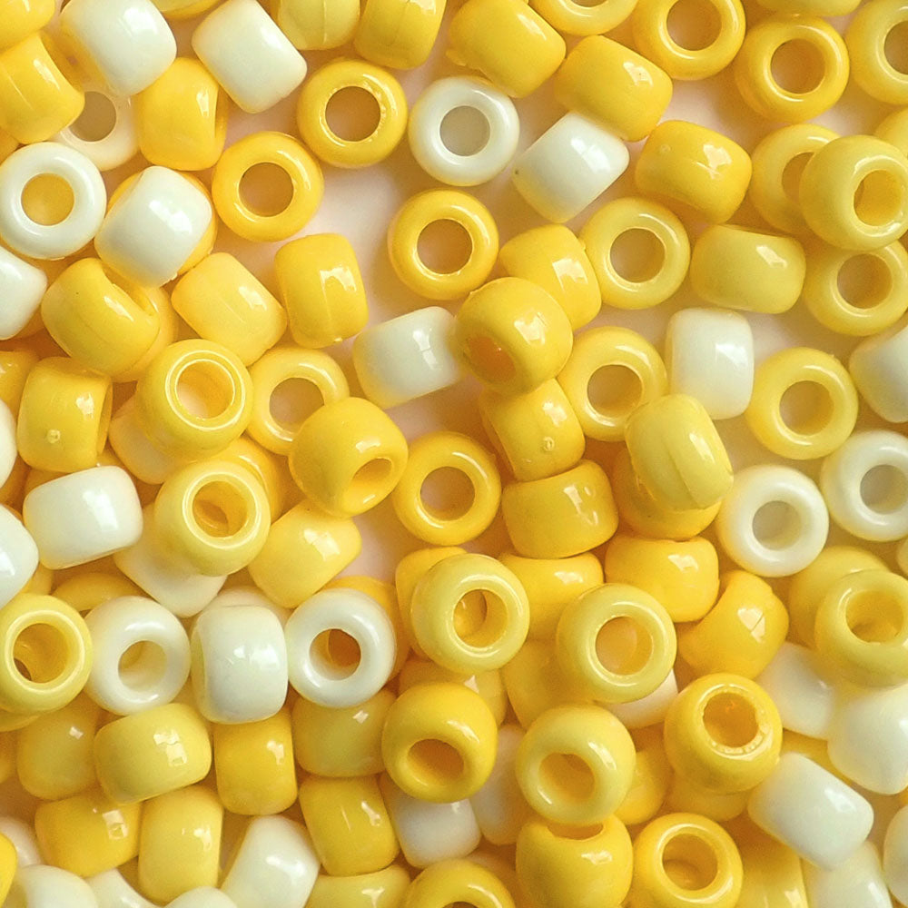 Sunny Yellow Opaque Mix Plastic Pony Beads 6 x 9mm, 500 beads